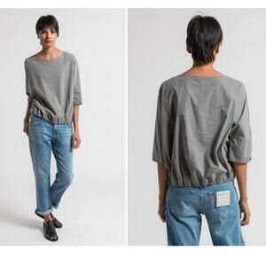 ALBUM DI FAMIGLIA Stretch Cotton Top in Grey Size Small Oversized 3/4 Sleeve